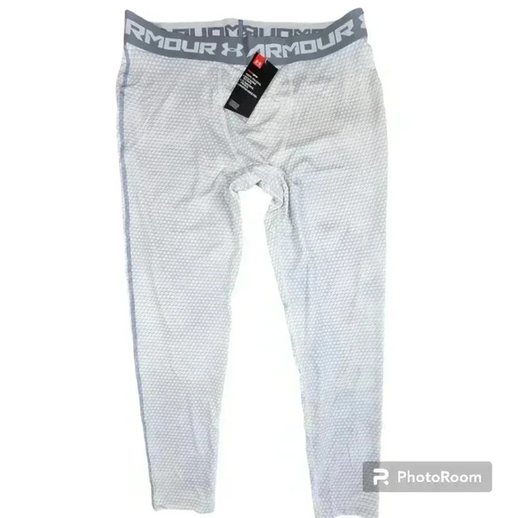 Under Armour Men's HeatGear Printed Leggings white/steel #1258897 NWT XXL - Picture 1 of 9